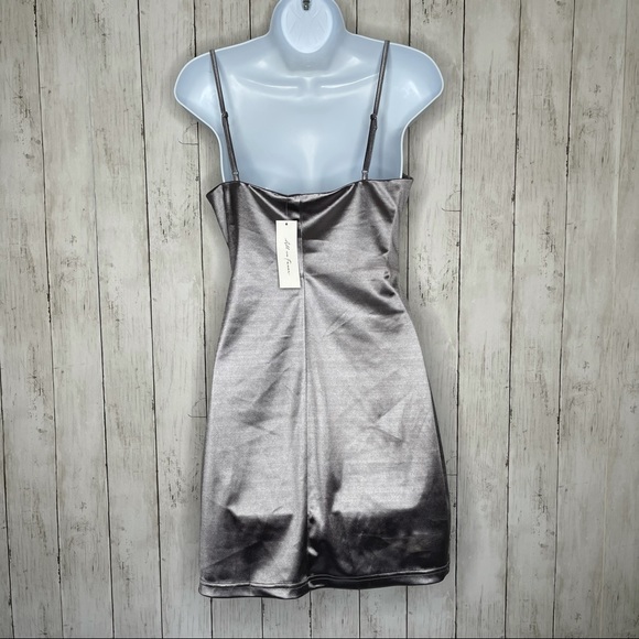 NWT All In Favor Gray/Silver Satin Slip Dress - Picture 4 of 11